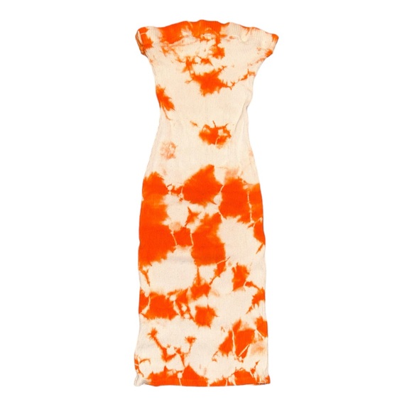 BOGO π Orange Tie-Dye Bodycon Midi Dress | Size Small | Strapless/Tube Dress - Picture 1 of 5